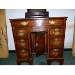 A GEORGE III BURR WALNUT KNEEHOLE DESK, THE CROSS AND HERRING BONE BANDED TOP OVER A SINGLE DRAWER