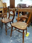 A MATCHED SET OF SIX OAK SEATED OXFORD CHAIRS, EACH ON RING TURNED LEGS