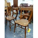 A MATCHED SET OF SIX OAK SEATED OXFORD CHAIRS, EACH ON RING TURNED LEGS