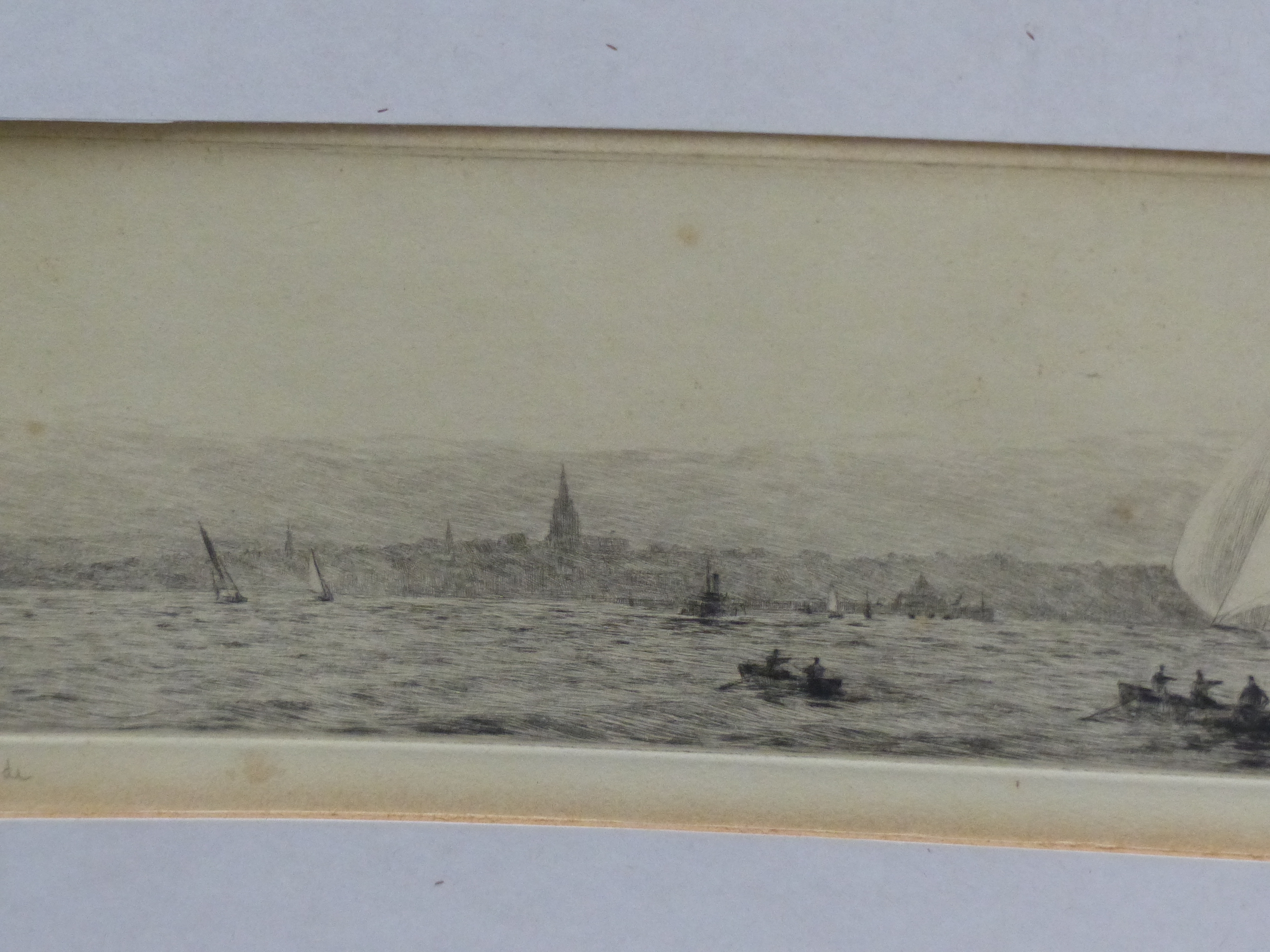 ROWLAND LANGMAID (1897 - 1956). SAILING VESSELS OFF RYDE. PENCIL SIGNED ETCHING. 10 x 34cms. - Image 6 of 9
