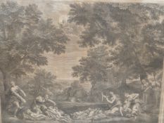 AFTER F ALBANI, AN ANTIQUE PRINT OF CLASSICAL FIGURES IN A LANDSCAPE. 61 x 69cms