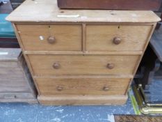 A VICTORIAN PINE CHEST OF TWO SHORT AND TWO GRADED LONG DRAWERS ON PLINTH FOOT. W 92 x D 55 x H 92c