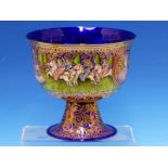 A CASED AND CERTIFICATED 1995 MURANO COPY OF THE 1452 BAROVIER WEDDING CUP, THE BLUE GLASS PAINTED