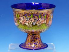 A CASED AND CERTIFICATED 1995 MURANO COPY OF THE 1452 BAROVIER WEDDING CUP, THE BLUE GLASS PAINTED