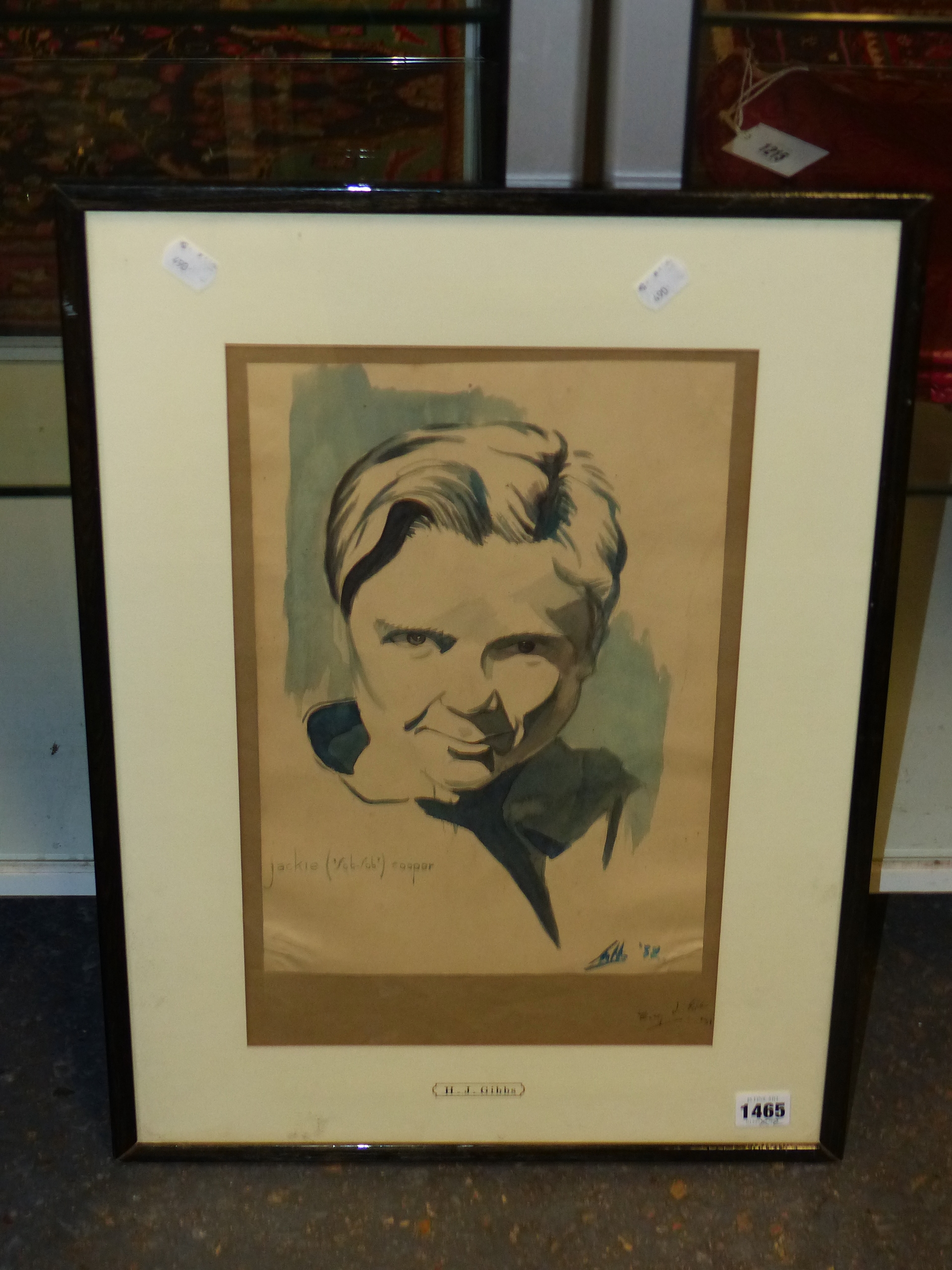 H.J GIBBS (EARLY 20th C. ENGLISH SCHOOL) PORTRAIT OF JACKIE COOPER. SIGNED WATERCOLOUR 36 x 24cms, - Image 4 of 8