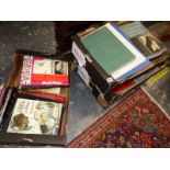 FOUR BOXES OF INTERESTING VINTAGE ART AND ANTIQUE RELATED BOOKS.