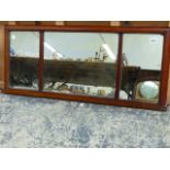 AN EDWARDIAN MAHOGANY THREE PART OVER MANTLE MIRROR H40 W90 cm