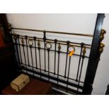 A BRASS MOUNTED IRON DOUBLE BED HEAD, FOOT AND SIDES. W 183 x D 132 x H 129cms.