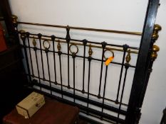 A BRASS MOUNTED IRON DOUBLE BED HEAD, FOOT AND SIDES. W 183 x D 132 x H 129cms.