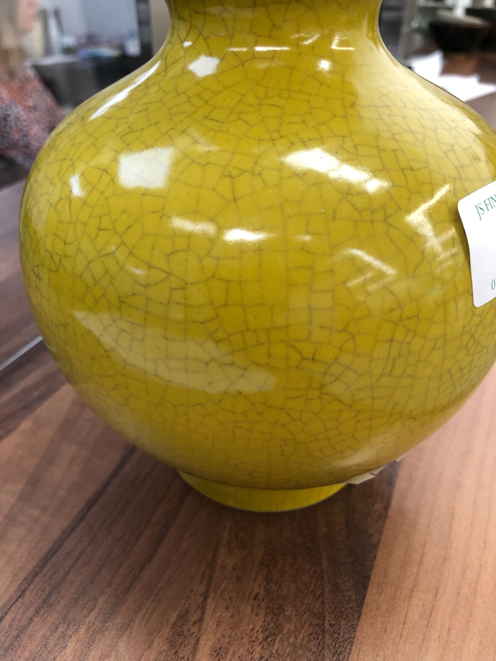 AN ORIENTAL DOUBLE GOURD VASE WITH YELLOW GLAZE. - Image 14 of 15