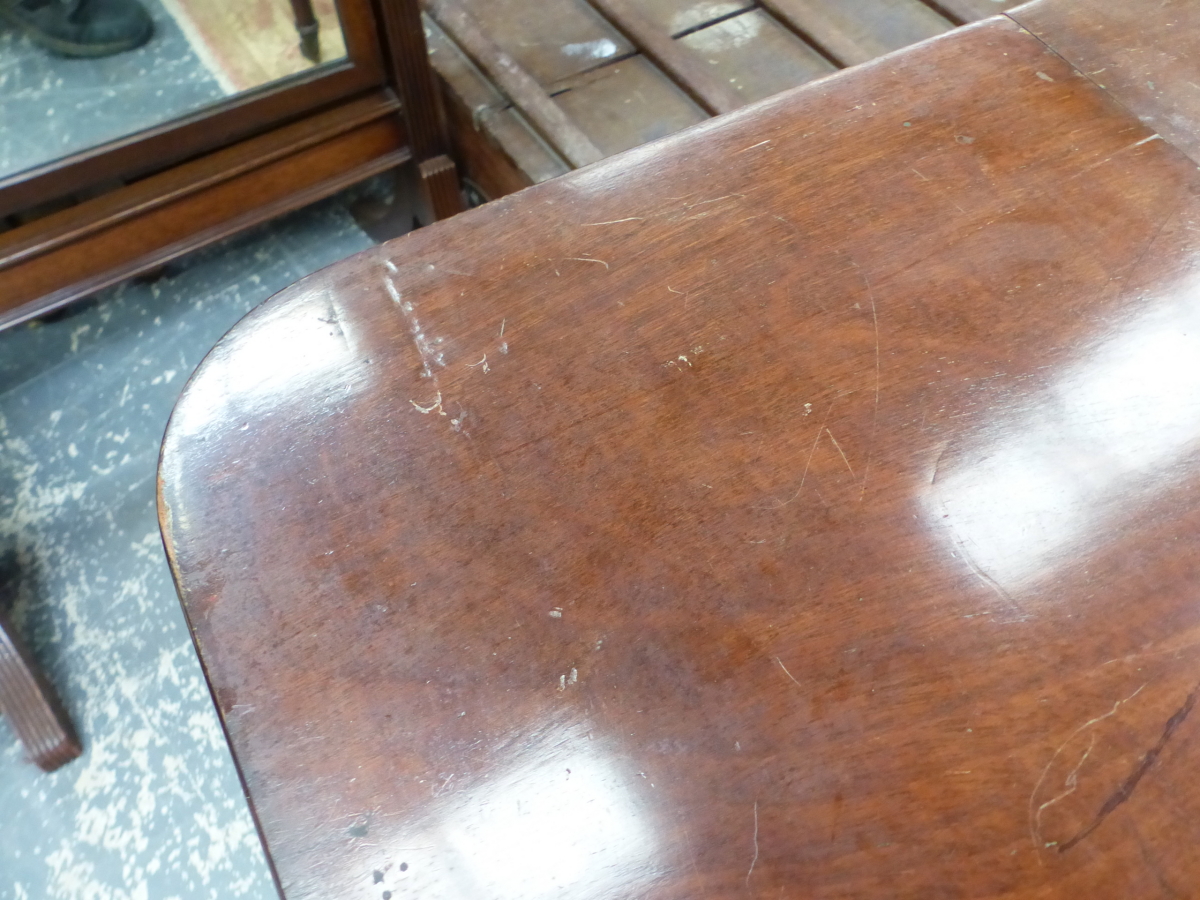 A REGENCY MAHOGANY FLAP TOP GAMES TABLE, THE CENTRAL CHESS BOARD SLIDING OUT TO REVEAL A RECESSED BA - Image 6 of 7