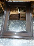 A LARGE OAK MOULDED PICTURE FRAME, TWO VINTAGE CRATES ETC.