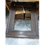 A LARGE OAK MOULDED PICTURE FRAME, TWO VINTAGE CRATES ETC.