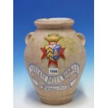 A FLORENTINE OVOID JAR PARTIALLY GLAZED ON ONE SIDE WITH THE ARMORIAL AND NAME OF THE VIVIANI