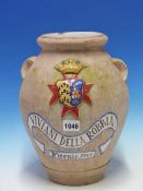 A FLORENTINE OVOID JAR PARTIALLY GLAZED ON ONE SIDE WITH THE ARMORIAL AND NAME OF THE VIVIANI