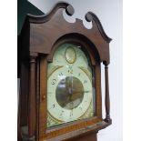 B MITCHELL COCKERMOUTH, A 19th c. PAINTED LONG CASE CLOCK, THE ARCHED DIAL PAINTED CENTRALLY TO THE