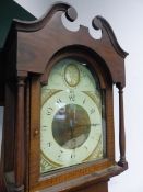 B MITCHELL COCKERMOUTH, A 19th c. PAINTED LONG CASE CLOCK, THE ARCHED DIAL PAINTED CENTRALLY TO THE
