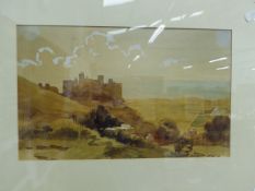 20th.C. ENGLISH SCHOOL. A HILLTOP VILLAGE, WATERCOLOUR, 25 x 40cms.