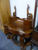 A VICTORIAN BURR WALNUT DUCHESS DRESSING TABLE. W 118 X D 57 X H 132CMS.