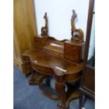 A VICTORIAN BURR WALNUT DUCHESS DRESSING TABLE. W 118 X D 57 X H 132CMS.