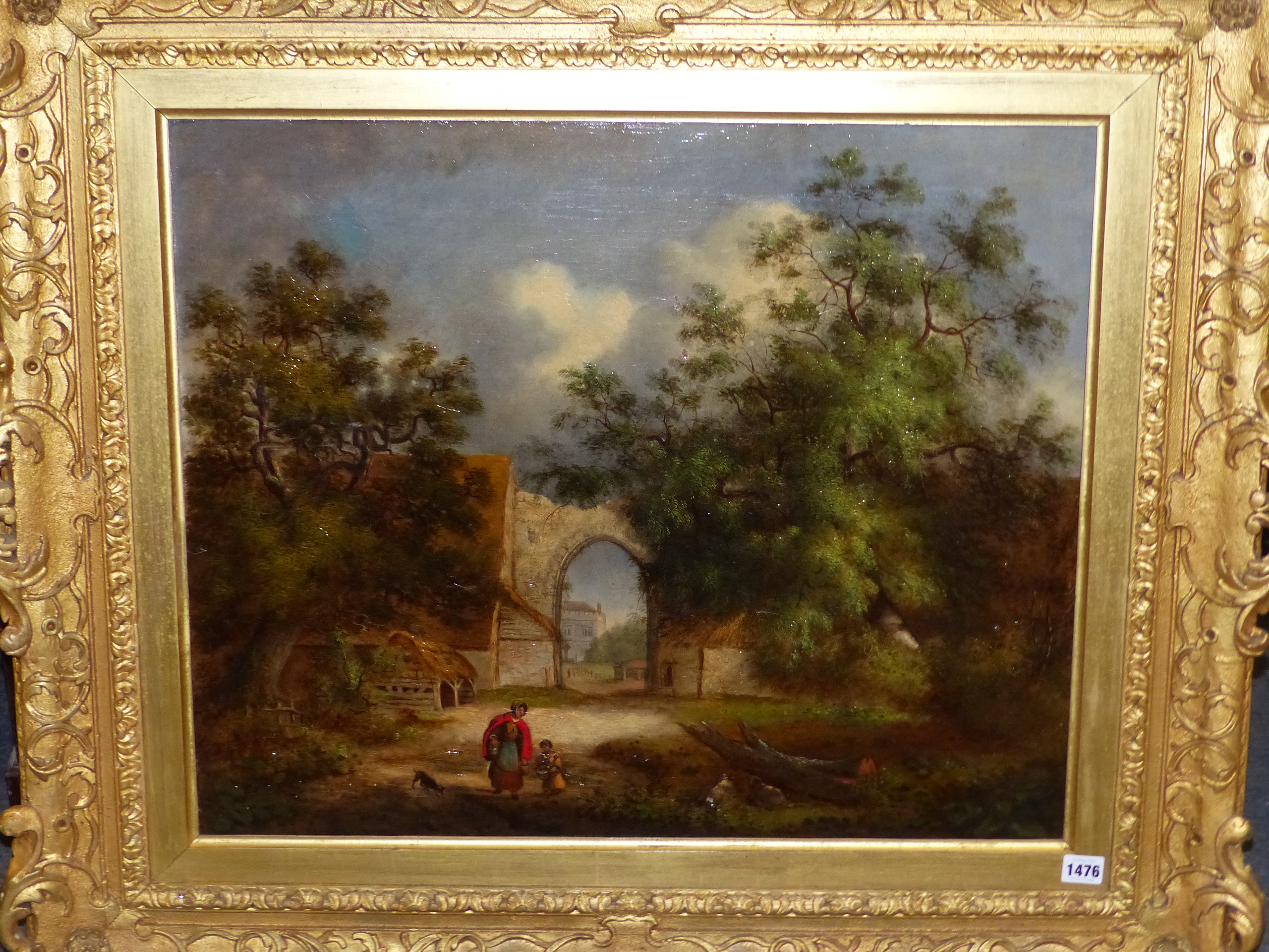 MID 19th C. ENGLISH SCHOOL A RURAL TRACK LEADING TO A MANOR HOUSE. OIL ON CANVAS 57 x 70cm CARVED - Image 3 of 12