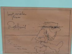 •ROLF HARRIS (b. 1930). ARR. TWO INSCRIBED AND SIGNED PEN AND INK CARICATURES 20 x 27cms (2).