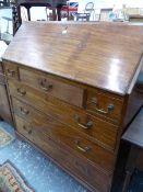 A GEORGE III MAHOGANY BUREAU, THE FALL ABOVE THREE SHORT AND THREE GRADED LONG DRAWERS ON BRACKET