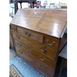 A GEORGE III MAHOGANY BUREAU, THE FALL ABOVE THREE SHORT AND THREE GRADED LONG DRAWERS ON BRACKET