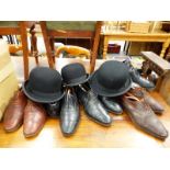 THREE BOWLER HATS, MOSS BROSS SIZE 6 7/8ths, AND TWO LOCK & CO 7 1/2, TOGETHER WITH A QUANTITY OF