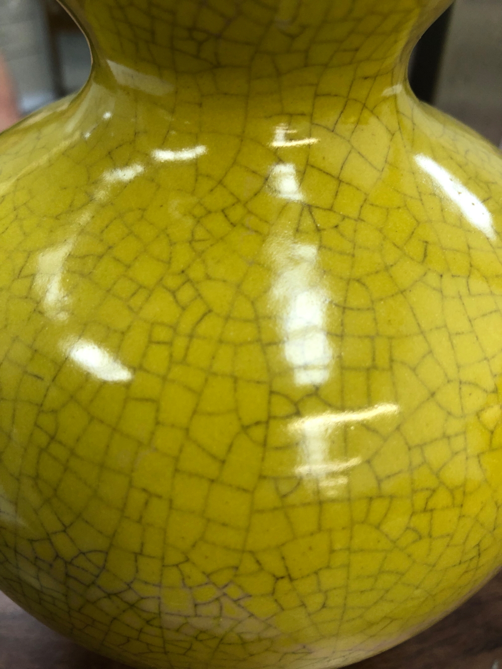 AN ORIENTAL DOUBLE GOURD VASE WITH YELLOW GLAZE. - Image 11 of 15