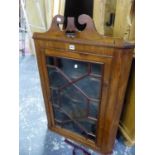 AGEORGIAN STYLE ASTRAGAL GLAZED MAHOGANY FOUR SHELF CORNER CUPBOARD