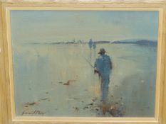 •20th CENTURY SCHOOL. ARR. A WALK ON THE BEACH. SIGNED INDISTINCTLY, OIL ON BOARD 26 x 31cms.