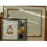 A FRAMED GEORGIAN INDENTURE AND MILITARY APPRECIATION FROM THE STAFF AT UPPER HEYFORD AIR BASE (2)