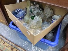 A QUANTITY OF MISC. VASES AND OTHER GLASS WARES INC. BOTTLE AND DECANTER STOPPERS.