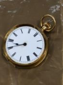 AN 18ct GOLD CONTINENTAL SMALL OPEN FACE POCKET WATCH.