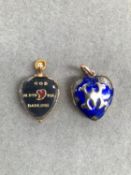 TWO HEART LOCKET PENDANTS, ONE ENAMELLED.