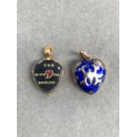 TWO HEART LOCKET PENDANTS, ONE ENAMELLED.