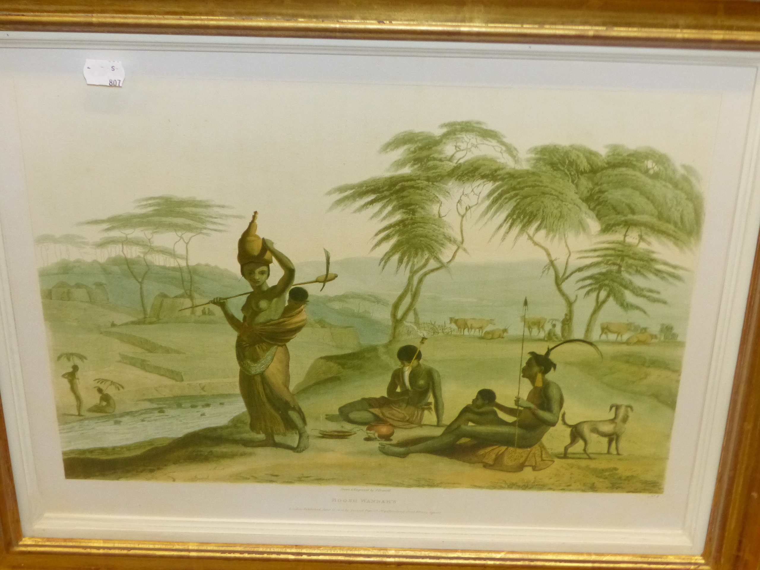 NINE DECORATIVE COLOUR PRINTS OF COLONIAL AFRICAN VIEWS. UNIFORM GILT FRAMES 37 x 49 cms (9) - Image 8 of 10