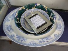 ARCHIBALD KNOX COLLECTION PHOTOGRAPH FRAME, TOGETHER WITH A LARGE BLUE AND WHITE MEAT PLATTER AND