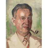 •RONALD OSSORY DUNLOP (1894-1973) ARR. PORTRAIT OF A MAN SMOKING A PIPE. OIL ON CANVAS 51 x 41 cms