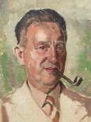 •RONALD OSSORY DUNLOP (1894-1973) ARR. PORTRAIT OF A MAN SMOKING A PIPE. OIL ON CANVAS 51 x 41 cms