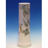 A ROYAL COPENHAGEN CYLINDRICAL VASE PAINTED WITH MORNING GLORY. H 36cms.