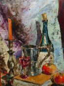 •RONALD OSSORY DUNLOP (1894-1973) ARR. TABLE TOP STILL LIFE, SIGNED. OIL ON BOARD61 x 40cms