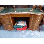 A VICTORIAN MAHOGANY PEDESTAL DESK, THE GREEN LEATHER INSET TOP ABOVE A CENTRAL DRAWER FLANKED BY