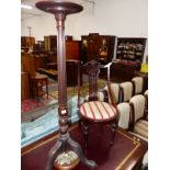 A CIRCULAR SEATED MAHOGANY SIDE CHAIR, A FLORAL NEEDLE WORKED FOOT STOOL TOGETHER WITH A MAHOGANY