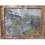 A GILT FRAMED PICTURE OF A RIVERSCAPE AFTER S.J LAMONA BIRCH