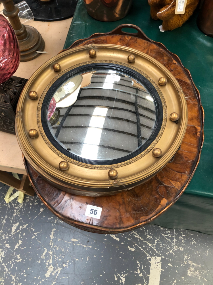 A YEW WOOD VENEER TRAY AND TWO MIRRORS. - Bild 2 aus 5