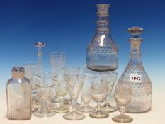 EIGHT ALE GLASSES, AN 18th C. TRUMPET GLASS WITH FOLDED FOOT. H 9cms. THREE OTHER SMALL GLASSES, A