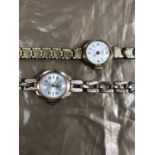 A 9ct GOLD AVIA LADIES WRIST WATCH ON A 9ct GOLD BRACELET STRAP WITH LADDER CLASP, TOGETHER WITH A