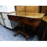 A 19th C. MAHOGANY SWIVEL TOP TEA TABLE ON TURNED COLUMN AND FOUR PAW FEET. W 94 x D 46 x H 76cms.